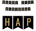 Andaz Press Faux Gold Glitter on Black Birthday Party Banner Decorations, Happy 21st Birthday, Approx 5-Feet, 1-Set, Colored Hanging Pennant Decor