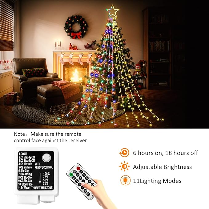 PUHONG Color Changing Christmas Lights, 4 in1 Outdoor Star String Lights, 320 LED Christmas Decoration Lights [11 Modes & Waterproof & Remote] for Halloween Xmas New Year Holiday (Warm+Multicolor)