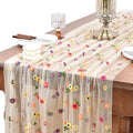 Joanlody 6pcs Champagne Embroidery Daisy Spring Summer Table Runner Florals Seasonal Easter Tulle Table Runner Holiday Kitchen Dining Table Decoration for Home Party Indoor
