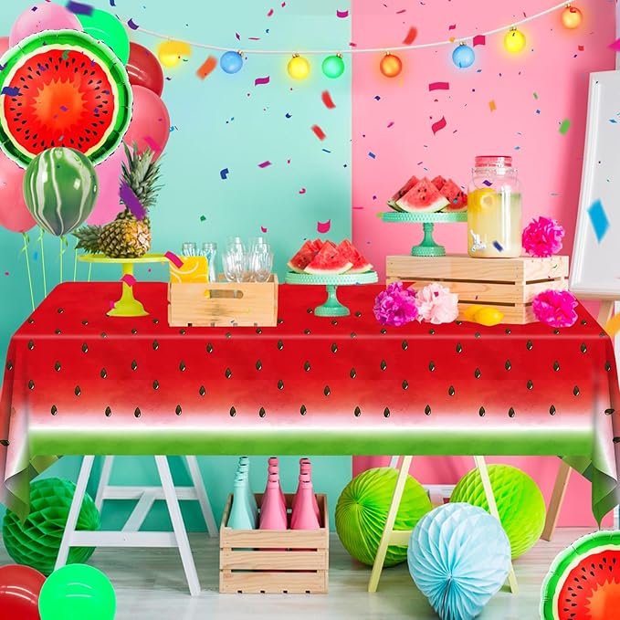 LKITMIUT 4 Pack Watermelon Party Tablecloth Watermelons Table Cover One in A Melon Plastic Table Cloth Watermelons Theme Tablecloth Watermelon Birthday Party Supplies Fruit Theme Decor 86 x 51 Inch