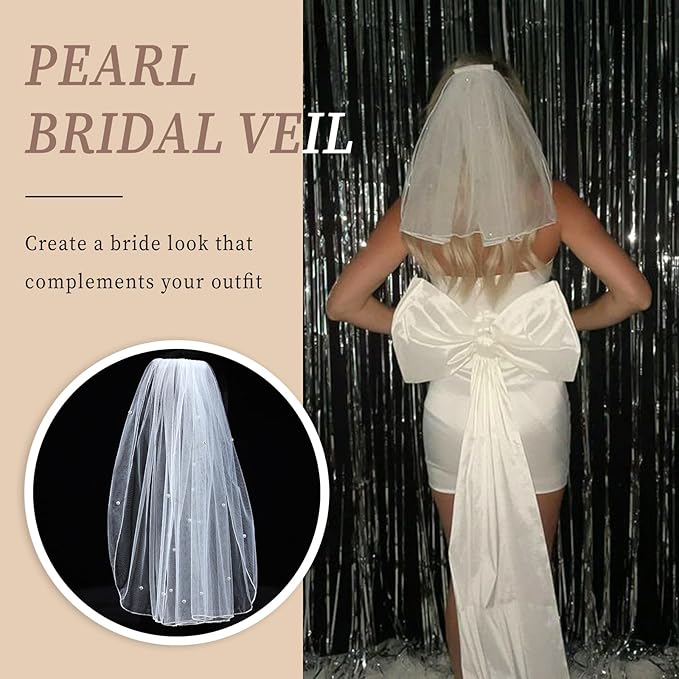 Bridal Veil Bachelorette Party Veil White Bow Wedding Veil Elegant Tulle Layer Hair Clip for Women and Girls