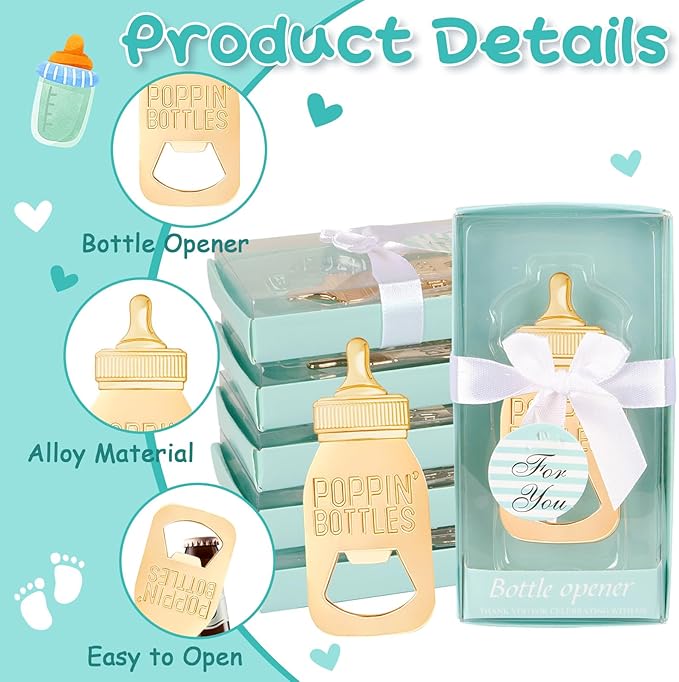 24Pack Poppin Bottle Openers for Baby Shower Favors Boy Baby Shower Return Gifts Decorations and Blue Souvenirs