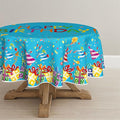 Horaldaily Birthday Tablecloth 90x90 Inch Round, Happy Birthday Ballon Blue Washable Seasonal Table Cover for Party Picnic Dinner Decor
