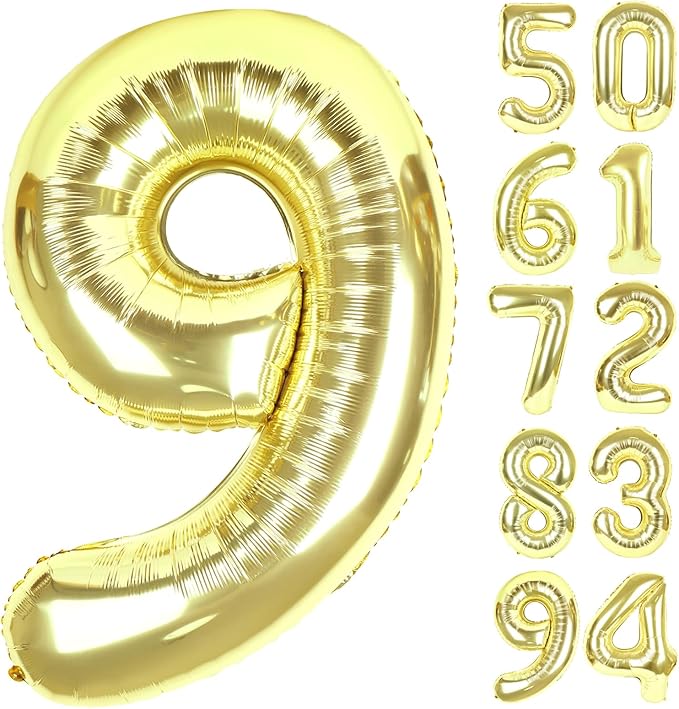 Champagne Gold 9 Balloon, Number Balloons 40 Inch, Light Gold 9th Giant Birthday Decorations for Girls, 19th 29th Party Decorations Supplies, Number 9 Balloon