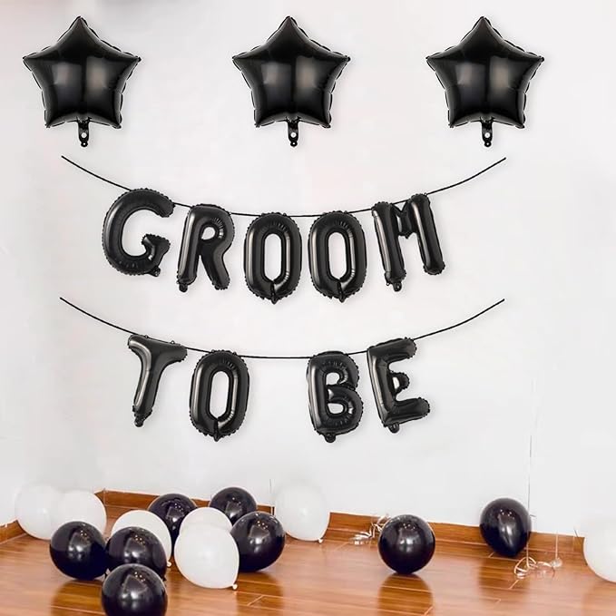 2 Set 18Pcs Black GROOM TO BE Letter Balloons 16in Balloon Foil Letter Decorations Party Decor Black Letter Balloons GROOM TO BE Party Supplies