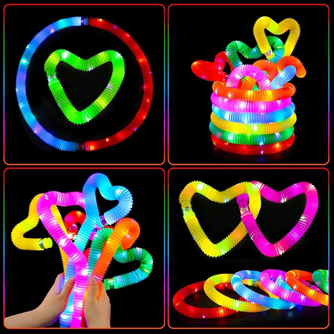 24 Pcs Glow Sticks Toys for Kids, LED Light Up Pop Tubes/Bracelet Party Favors for Kids,Glow in The Dark Party Supplies, Birthday Gifts Xmas Stocking Goodie Bags Stuffers Boys Girls