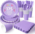 Vyntra 175 Pcs Lavender Purple Disposable Paper Plates and Napkins Set for 25, 9" Dinner Plates & 7" Dessert Plates, Tableware for Baby Shower, Bridal Shower, Birthday, Party