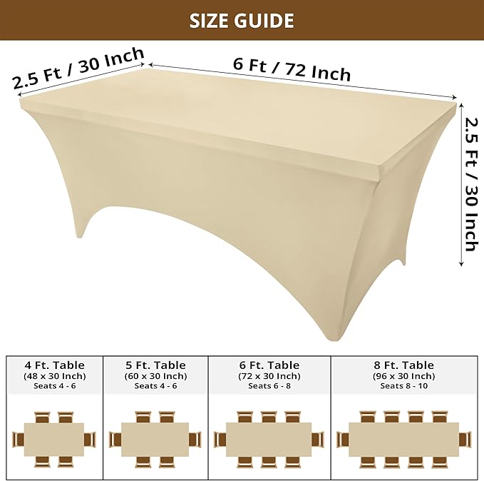 Utopia Kitchen Spandex Tablecloth 2 Pack [6FT, Champagne] Tight, Fitted, Washable and Wrinkle Resistant Stretch Table Cloth Rectangle Cover for Trade Show, Weddings & Parties [72Lx30Wx30H Inch]