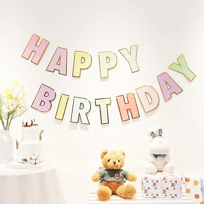Happy Birthday Banner Macaron Birthday Rainbow Signs Banners, Birthday&Colorful Party Decorations for Girls, Boys, Women, Adults, Pets, Photo Backdrop & Wall Decor for All Celebrations