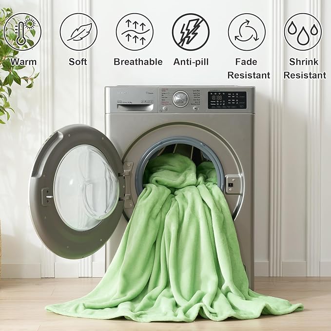 Hansleep Fleece Grass Green Queen Blanket, Super Soft Flannel Fuzzy Plush Cozy Blanket for All Seasons, Grass Green, Queen 90x90 Inches