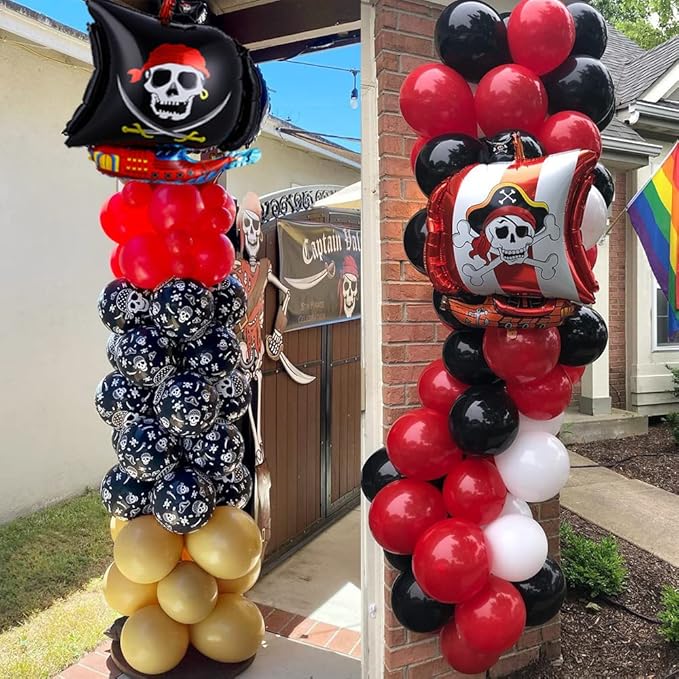 120pcs Pirate Balloon Garland Kit, Red Black White Skull Metallic Gold Balloons Arch for Pirate Ship Theme Sea Sailing Graduation Halloween Baby Shower Boys Birthday Party Decoration Supplies