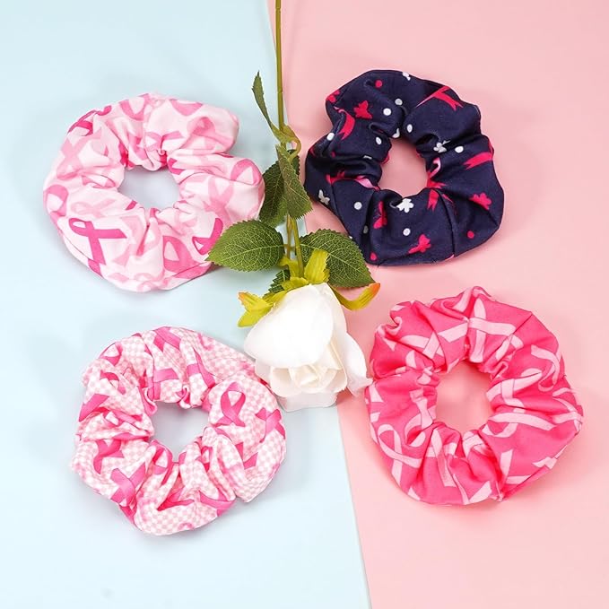 Hair Tie Breast Cancer Hair Scrunchies Pink Ribbon Hair Ties for Women Girls Plaid Butterfly Breast Cancer Awareness Elastic Scrunchy Hair Accessories Gift