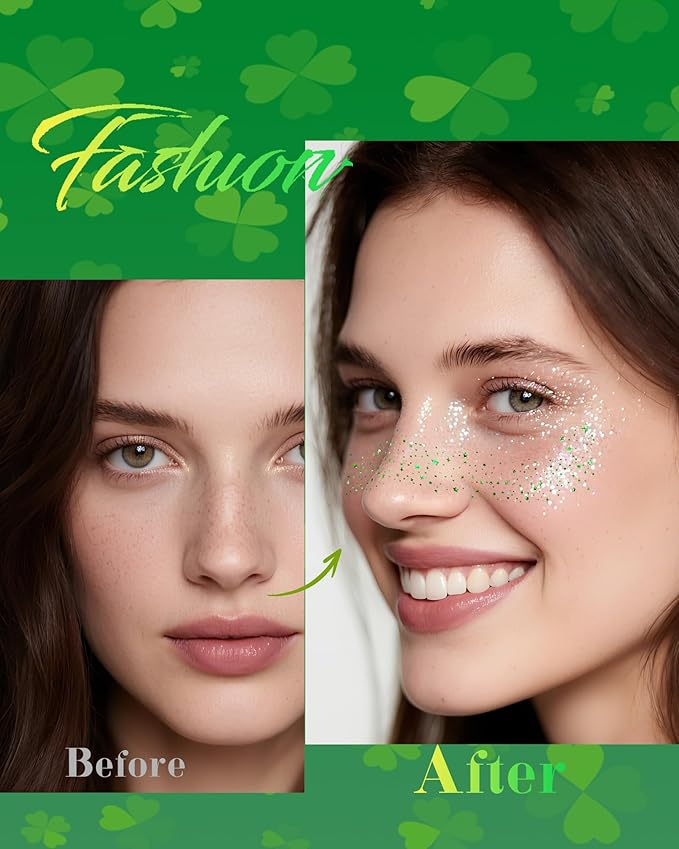 Face Glitter, Green Temporary Face Tattoos Stickers, Body Face Glitter for Women Girls, Green Freckles for St Patrick's Day Country Concerts Singer Festival Rave Accessories (Green - 10 pcs)