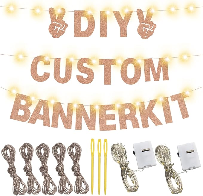 175Pcs DIY Letter Banner Glitter Customizable Banner Kit Custom Banners DIY Happy Birthday Letters Numbers Personalized Banners Decor Baby Shower Birthday Party Decorations Supplies(Dazzling Rose Glod)