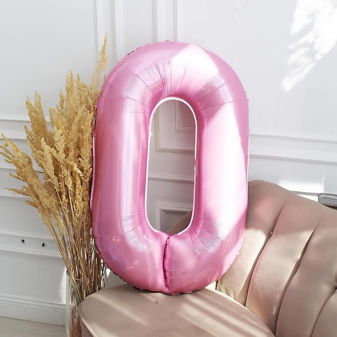 40 Inch Pink Number 0 Balloon, Light Pink Large 0-9 Birthday Balloons, Digital 0 Pastel Pink 0 Foil Balloons for Numbers 0/10/20/30/40/50/60/70/80/100 Year Old Birthday Anniversary Party Decorations