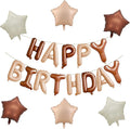 KALOR Brown and Beige Happy Birthday Balloons Kit with 16 Inch Mylar Foil Letters Balloon and Star Balloons for Birthday Party Decorations Photo Booth Backdrop