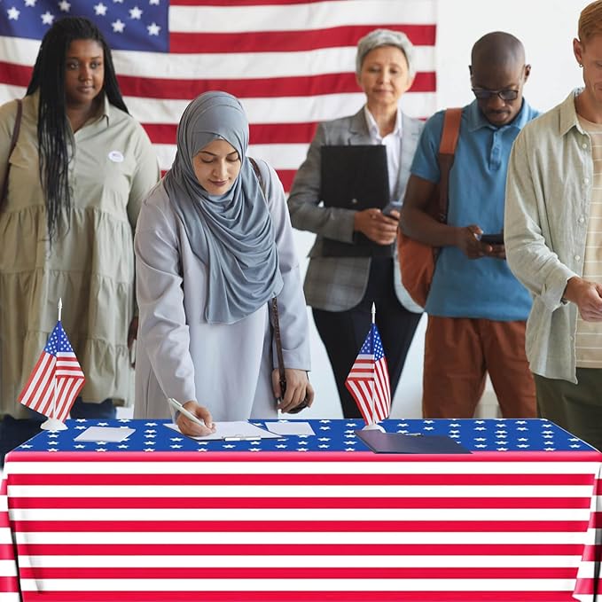 4th of July Tablecloth, 2 Pcs Fourth of July Patriotic Tablecloth, 54 X 108 Inch Disposable Plastic Waterproof Table Cover for Veterans Day Election Day Independence Day Party Decorations