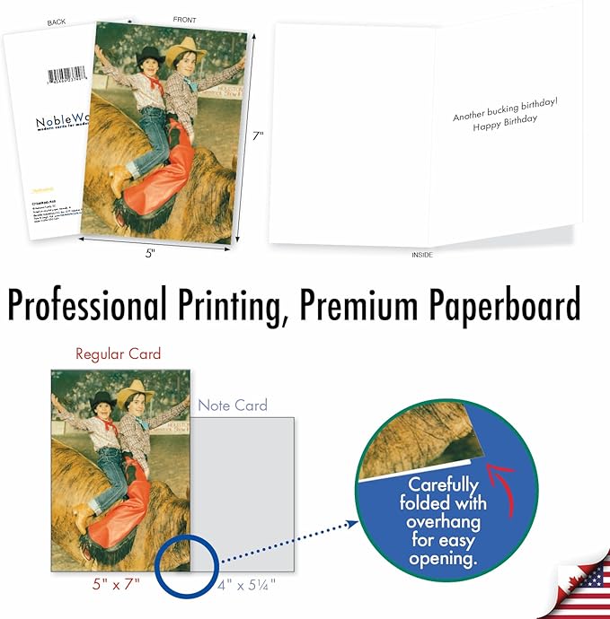 NobleWorks - 1 Happy Birthday Card with Envelope - Funny Photos, Birthday Humor Notecard - Bucking Bull C7344BDG