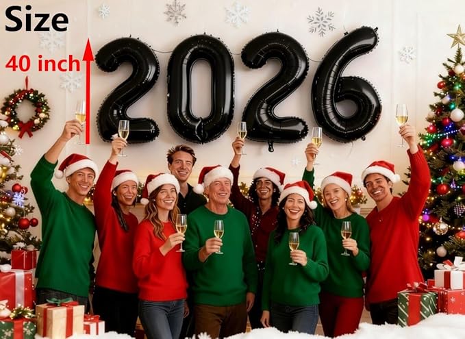 Black 2026 Number Balloon, 40 Inch 2026 Balloons, New Years Eve Decorations, Black Balloons for Graduation, Mylar Balloons Party Supplies 2026
