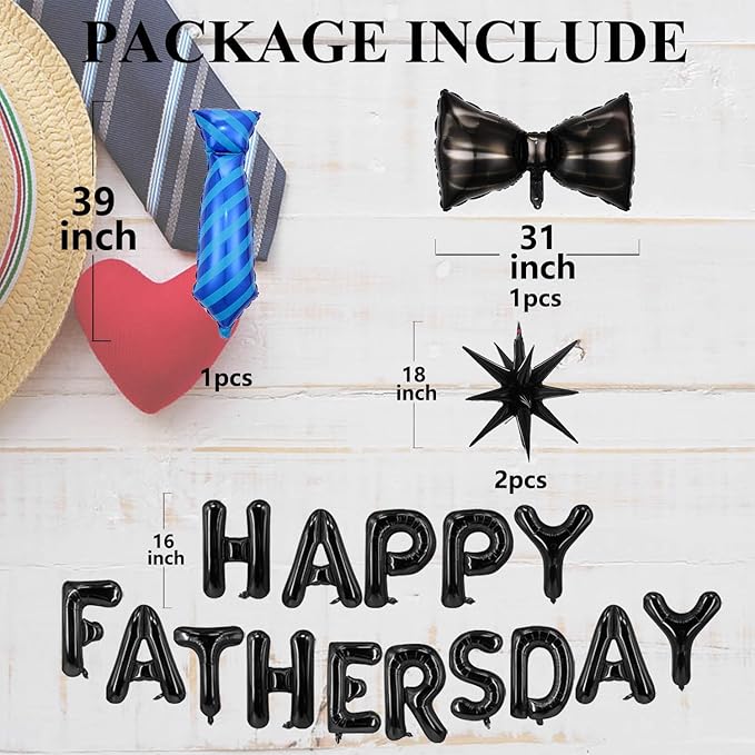 Black Fathers Day Balloons Happy Fathers Day Bow Balloon Letter Star Tie Necktie Balloons Father Foil Balloon for Father's Day Themed Party Supplies Decorations Party Balloon Sets 19 PCS