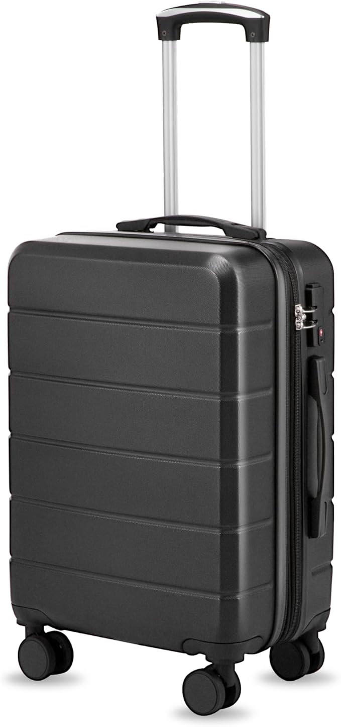 YOETEY Carry On Luggage 22x14x9 Airline Approved, Expandable ABS Hardside Suitcase with Spinner Wheels & TSA Lock, Lightweight Travel Suitcase for Business (20 in, Black)