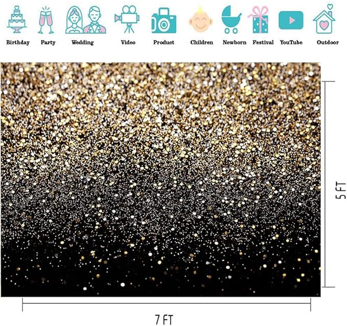 CYLYH 7X5ft Black and Gold Backdrop Golden Spots Backdrop Vintage Astract Glitter Background Wedding Adult Baby Children Holiday Party Backdrop