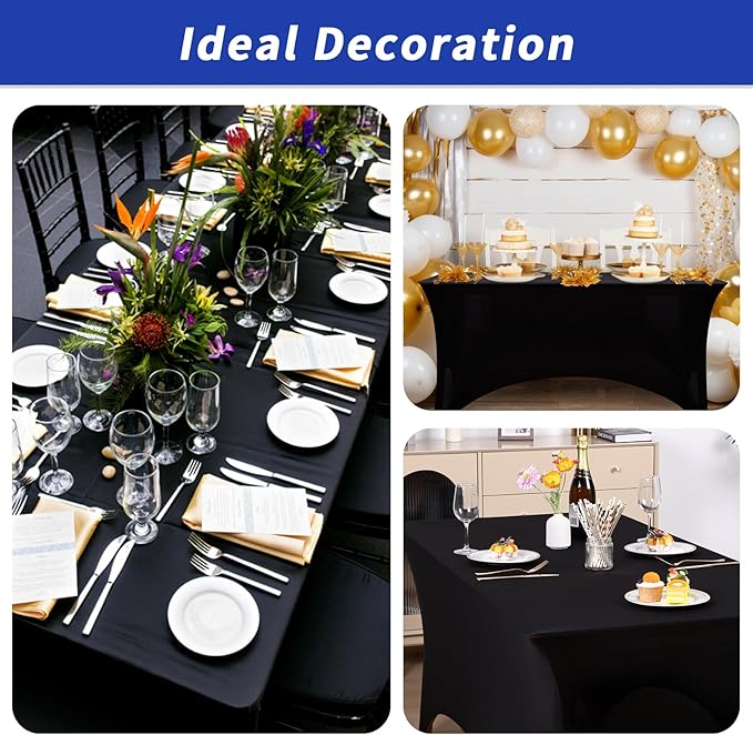 Fixwal 12 Pack Black Spandex Table Covers for 6 Foot Tables, Rectangular Fitted Stretch Table Cloth Rectangle Table for Wedding, Banquet, Party, Events