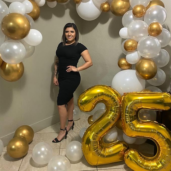 80th Birthday Balloons - Giant Gold Mylar Foil Number 80, Self Inflating, Helium Balloons for Men & Women's 80th Anniversary Party Decorations
