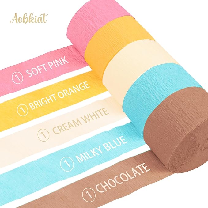 AOBKIAT Birthday Crepe Paper Streamers Party Decorations,5 Rolls Pastel Colorful Streamers for Candyland Theme Baby Shower Wedding Easter Christmas Decorations,1.8 Inch x 82 Ft/Roll