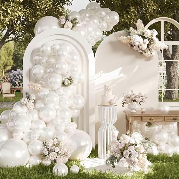 Pearl White Balloon Arch Kit - 144Pcs Different Sizes Double Stuffed Pearl Sand White Balloons and Pearl Stickers Garland Kit for Wedding Bridal Shower Engagement Birthday Party Decorations