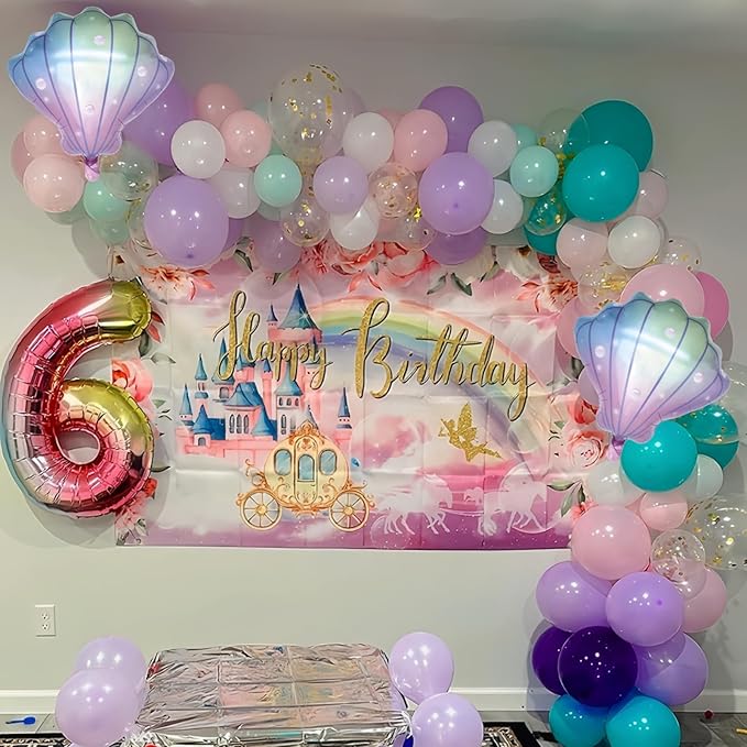 Mermaid Balloons, Pastel Pale Pink Light Purple Lilac Teal Pearl White Balloons with Seashell Foil Balloon Confetti Balloon for Girls Kid Sea Birthday Party Ocean Under The Sea Baby Shower Decorations