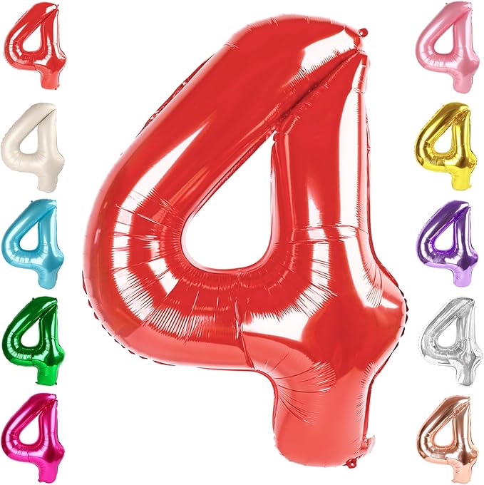 40 Inch Large Numbers Balloon, 4 Red Ballon for 4th 14 40 44 Birthday Party, Balloon 4 Number for Graduations Wedding Supplies