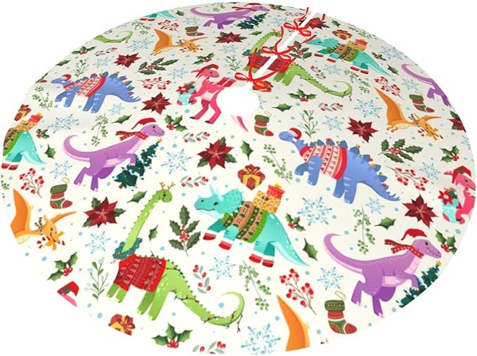 Cute Dinosaur Christmas Tree Skirt Xmas Tree Mat Halloween Christmas Tree Ornaments Decorations Holiday Party Indoor Outdoor 48"