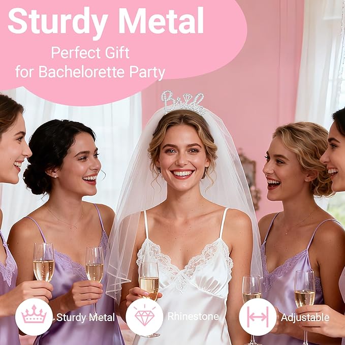 3Pcs Bride to Be Headband with Sash and Veil for Bachelorette Party Decorations，Bridal Shower Favors, Accessories for Gift