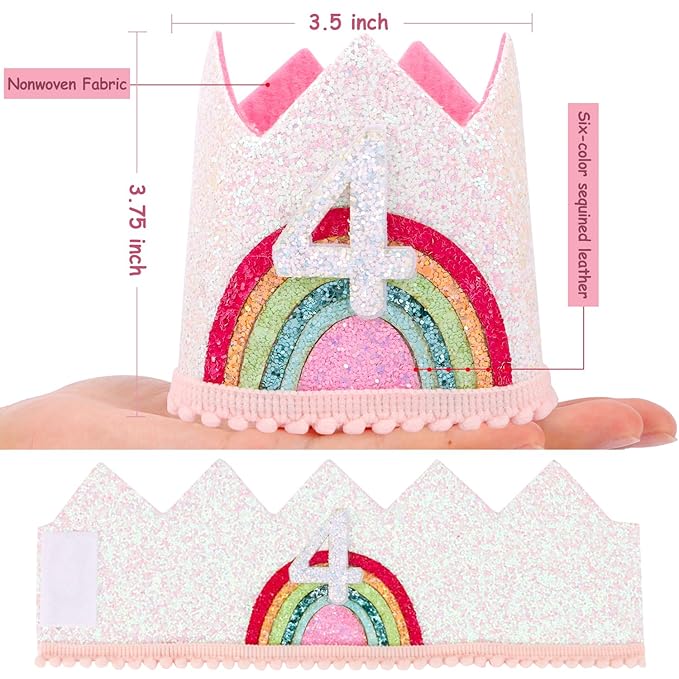 4 Year Old Girl Birthday Gifts 4th Birthday Decorations Four Year Old Girl Rainbow Birthday Hat Birthday Headband Princess Tiara Birthday Crown Birthday Accessories for Party Photo Props