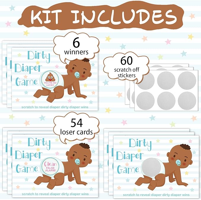Geyee 60 Pieces Baby Shower Scratch off Game Funny Raffle Cards Baby Shower Party Games Decorations Cute Activity for Activity and Idea for Boy Girl(Brown)