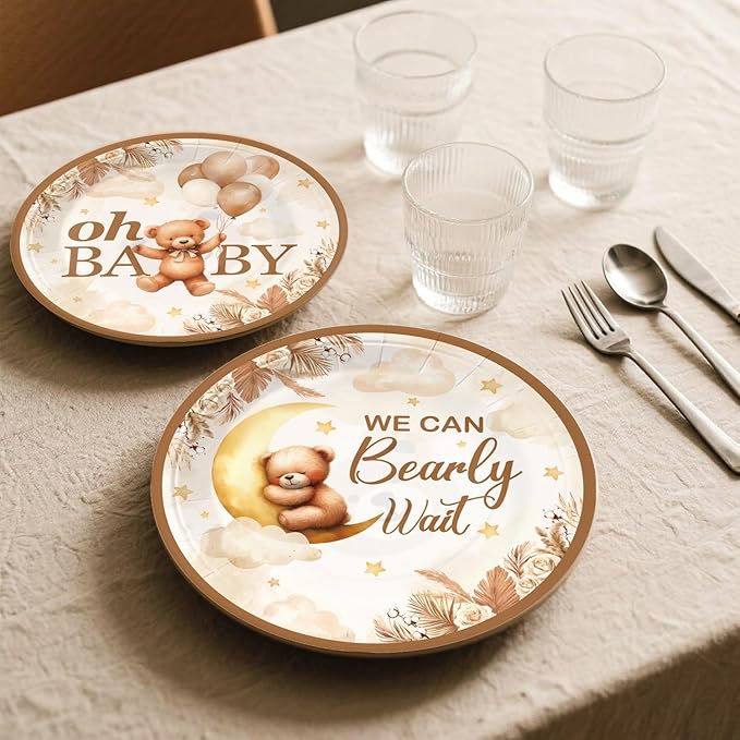163pcs Bearly Baby Shower Decorations Complete Tableware Set, Serves 20 Guests, Teddy Bear Baby Shower Decor, Bear BabyShower Decorations Boys Girls, For Barely Theme Party