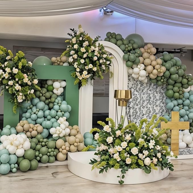 Sage Green Brown Balloon Arch Kit, 122Pcs Avocado Dusty Green Apricot Sand White Tan Balloons for Neutral Safari Woodland Birthday Dinosaur Party Summer Decorations