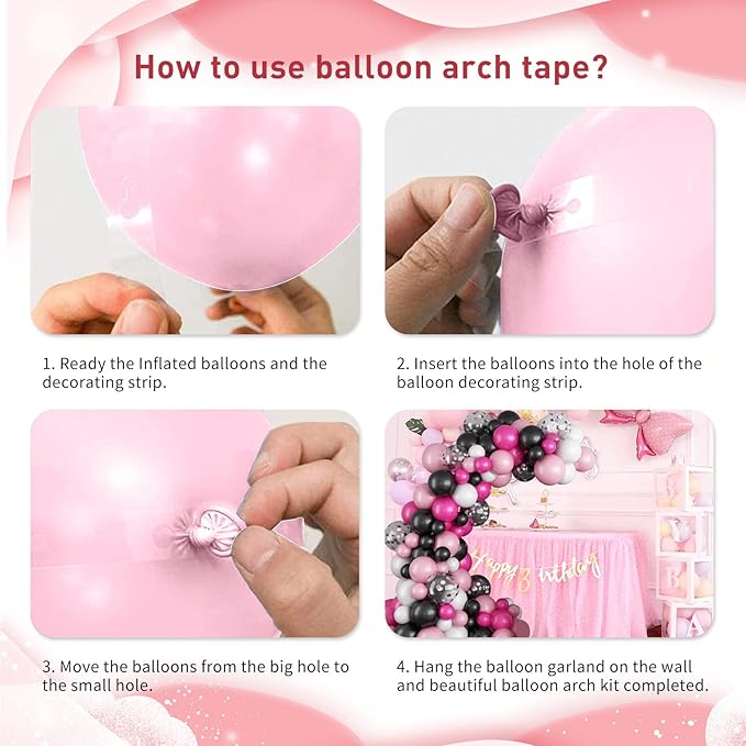 Pink and Black Balloon Garland Kit, 114 Pcs Hot Pink Pastel Pink Black White Confetti Latex Balloons Balloon Arch for Girls Women Cartoon Birthday Wedding Baby Bridal Shower Party Decorations