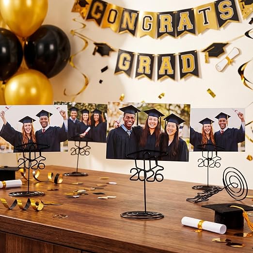 Rtteri 30 Pcs 2026 Grad Cap Graduation Picture Display 2 Inch Black Photo Holders for Centerpieces Graduation Table Number Holders Card Stands for Class of 2026 Grad Party Supplies