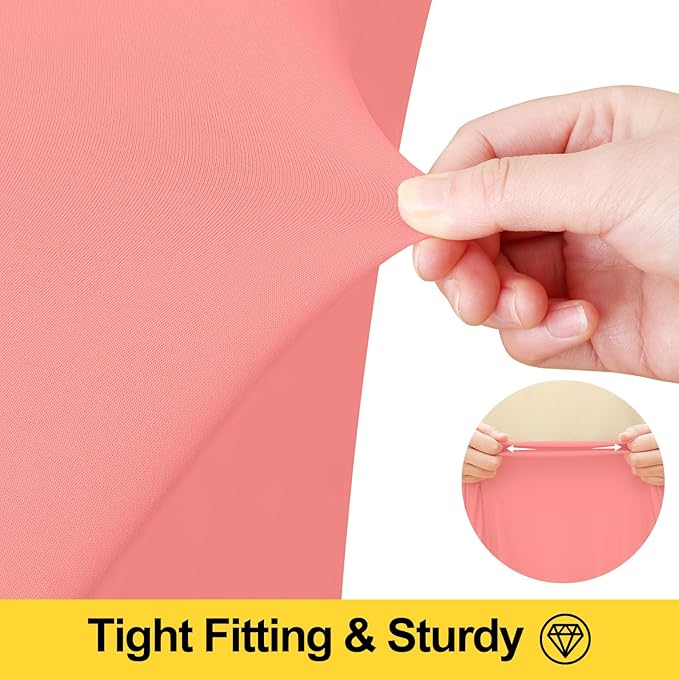 Smiry Spandex Tablecloth, Elastic Fitted Stretch Tablecloth for 8FT Rectangle Tables, Waterproof Washable Table Cover Skirt for Outdoor, Wedding, Banquet & Parties (Coral Red, 96Lx30Wx30H Inch)
