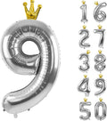 Silver Number 9 Balloon with Crown, 40 inch Silver Number Balloon 9th Birthday Party Decoration Silver Crown Balloons 0-9 for Birthday Party Anniversary Decorations Supplies