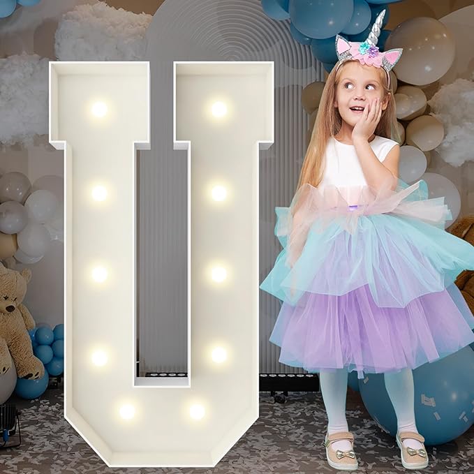 3FT Marquee Light Up Letters, Large Marquee Letters, Pre-cut Foam Board Letter U for Engagement Wedding Decorations Birthday Party Backdrop Decor, Balloon Arch Kit