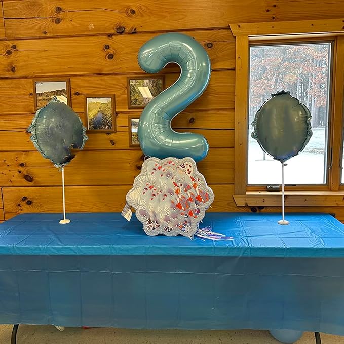 40 Inch Light Blue Number Balloon 2, Large Baby Blue Number 2 Balloons for Birthday Party Decorations, Blue Foil Mylar Birthday Balloons