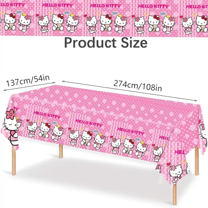 Jlemon 2pcs Pink Cat Tablecloth Cute Anime Themed Party Supplies Tablecover Perfect for Birthday Celebration and Party Decorations (70x42.9 inch) (Pink Dots Cat)