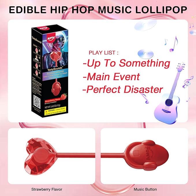 AMOS TastySounds Audio Lollipop 2-Pack Combo - Strawberry & Blacberry Flavors, Bone Conduction Music Candy with Earbud Design