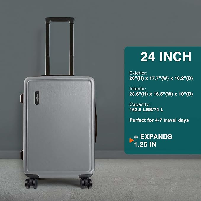 TRAVELARIM Luggage Sets 2 Piece, 24 Inch Suitcase and 28 Inch Luggage with Spinner Wheels, Durable Hard Shell Suitcase Set, Expandable Travel Suitcases with Wheels, Grey