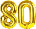 Gold Number 80 Balloon 40 inch, 80 Number Balloons, 80th Gold Birthday Decorations, 80 Year Old Women Men Golden Party Supplies