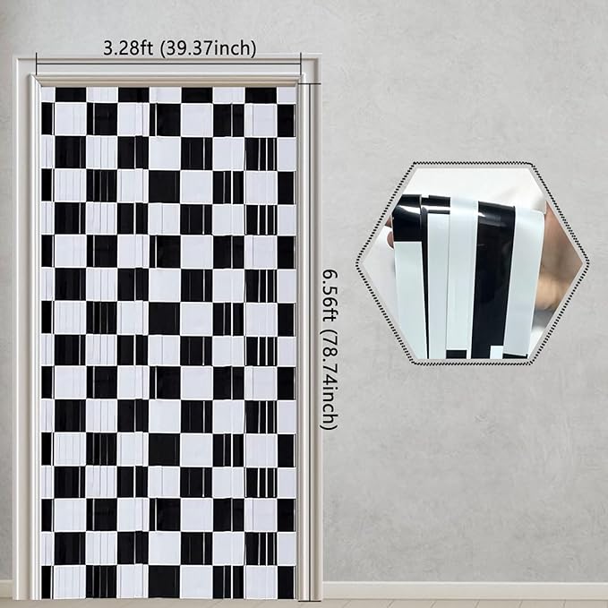 Race Car Foil Curtains 3.28x6.56ft - Vibrant Checkered Decor for Race Car Birthday Party Decorations & One Happy Dude Birthday Celebrations! - 2 Packs
