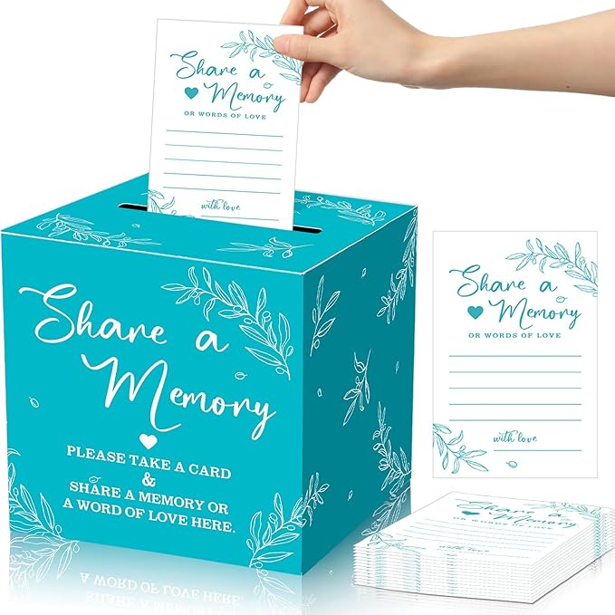 Pajean 50 Pcs Share a Memory Cards for Collections of Life, Memory Cards Box for Guest Ideas Funeral Graduation Wedding Bridal Shower Birthday Anniversary Retirement(Blue)
